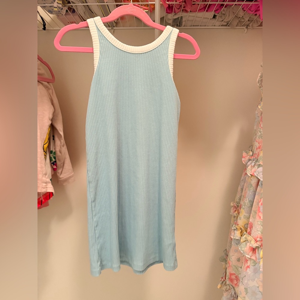 Old Navy Light Blue Ribbed Tank Dress with White Trim